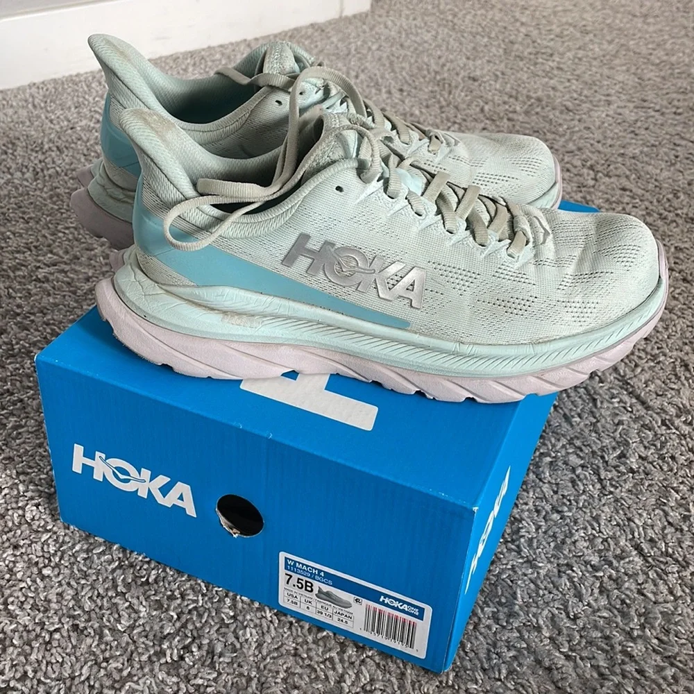 HOKA ONE ONE Mach 4 Tennis Shoes, Blue Glass/Coastal Shade (𝐬𝐞𝐞 𝐩𝐡𝐨𝐭𝐨𝐬)
